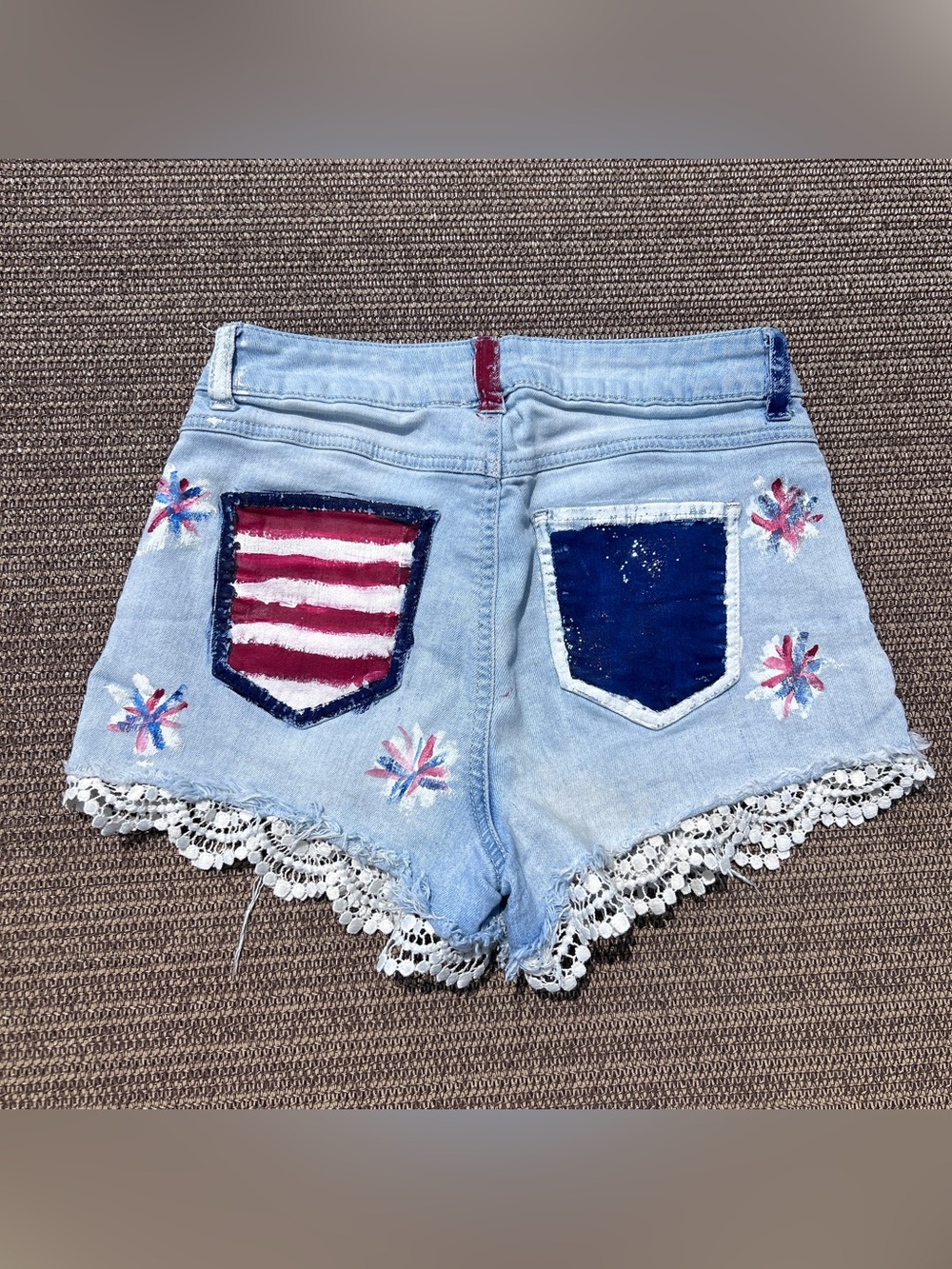 Rewash Light Wash Denim Shorts with Red & Blue Pocket Details